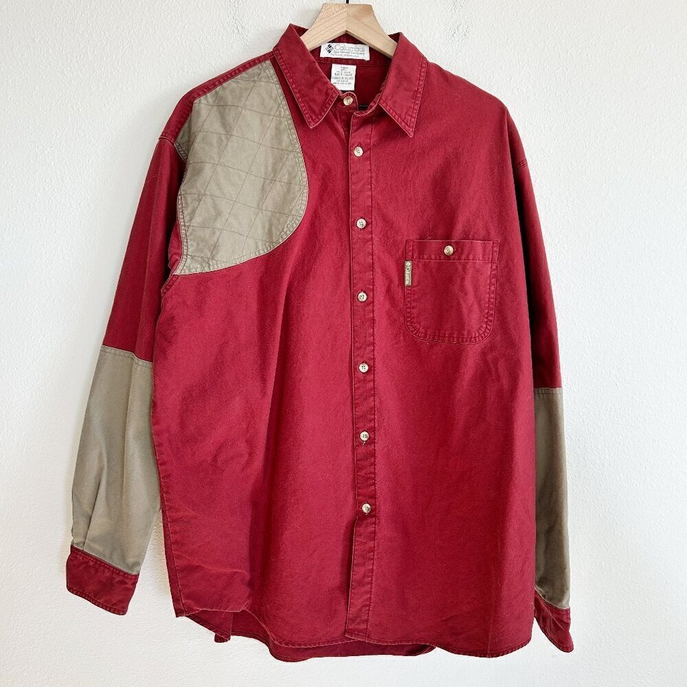Columbia Shirt L Red Tan Shooting Shirt Button Down Long Sleeve Hunting